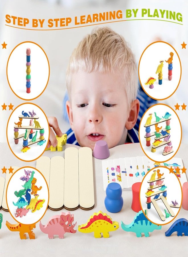 JAiiMen Montessori Dinosaur Toys for 1 2 3 4 Year Old Toddlers, Preschool Education Toys for Ages 2-4 Boys Girls Kids, Wooden Dinosaur Blocks Sorting & Stacking & Balance Toy, Educational Birthday Gift - Image 2